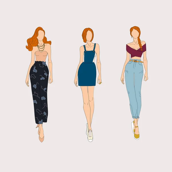 Εικονογράφηση Διάνυσμα Τριών Γυναικών Μόδας — Διανυσματικό Αρχείο