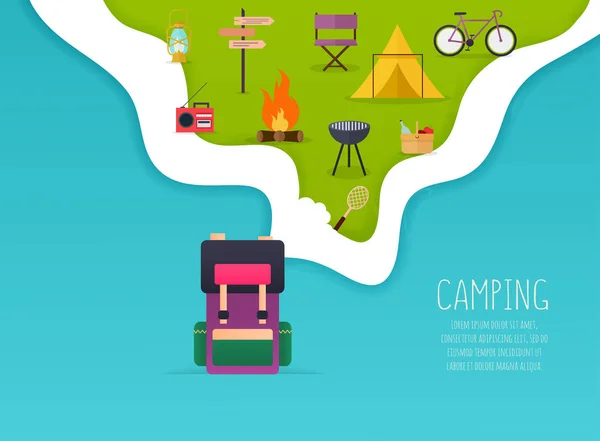 Ilustração Vetorial Camping Conceito Recreação Livre — Vetor de Stock