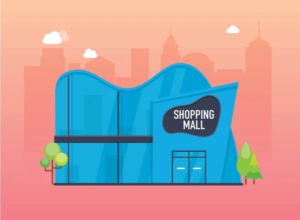 ピンクの背景に青のショッピング モール — ストックベクタ