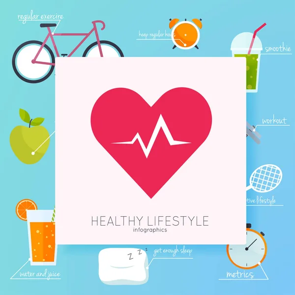 Sağlıklı Yaşam Infographics Kavramı Web Için Simgeler Fitness Gıda Ölçümleri — Stok Vektör