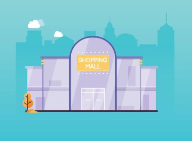Alışveriş Merkezi Bina dış. Düz tasarım stili modern vektör illüstrasyon kavramı. 