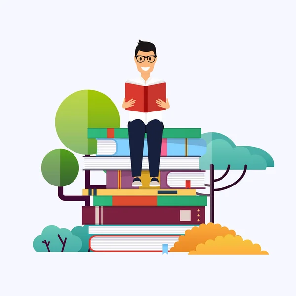 Man Book Park Education Concept — Stock Vector