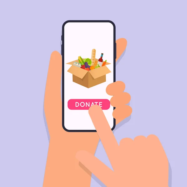 Mão Segurando Telefone Inteligente Móvel Com Aplicativo Doação Conceito Para —  Vetores de Stock