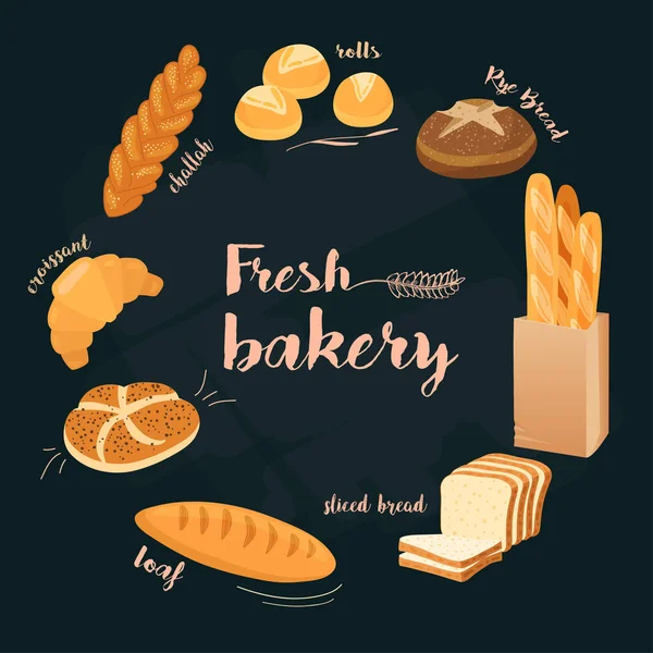 Fresh Bakery Logotypes Surrounded Pastry — Stock Vector