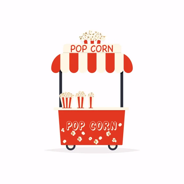 Pop Corn Cart Automaat Geïsoleerd Witte Achtergrond — Stockvector