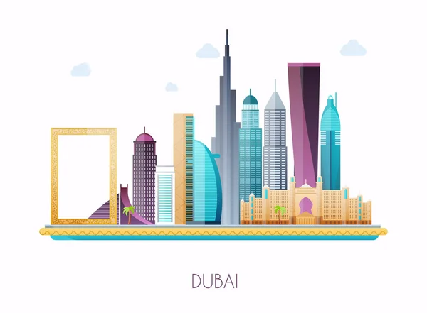 Stadtbild Dubais Mit Farbenfrohen Gebäuden — Stockvektor