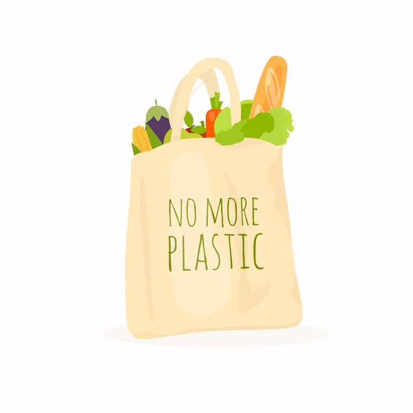 没有更多的塑料概念与不同的食物在袋子里 — 图库矢量图片