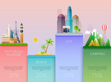 Farklı yerlere seyahat. İş Infographic. Vektör çizim