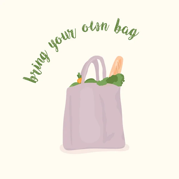 Vector Ilustración Bolsa Con Los Alimentos Traer Propia Bolsa — Vector de stock