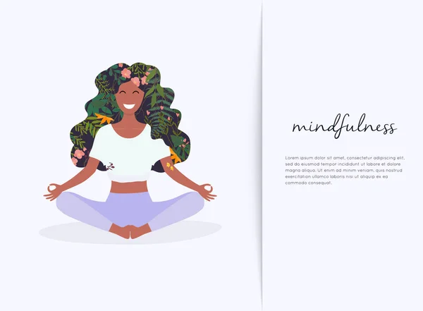 Mujer Poses Yoga Estilo Vida Saludable Ilustración Vectorial Mindfulness — Vector de stock