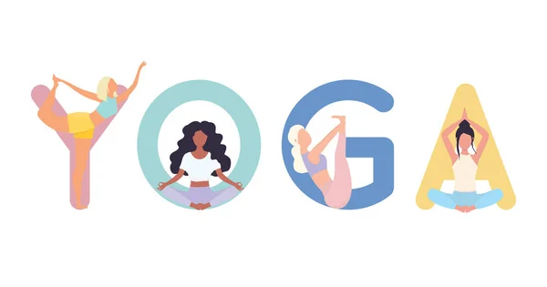 Mujeres Poses Yoga Estilo Vida Saludable Ilustración Vectorial — Vector de stock