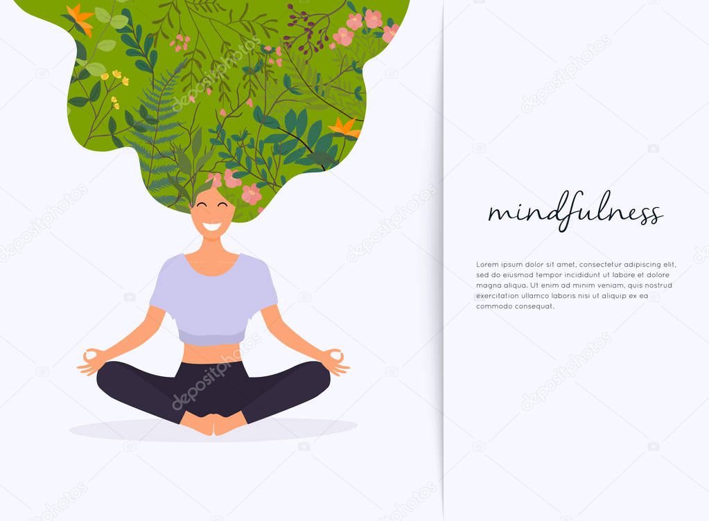 Woman in poses of yoga. Healthy lifestyle. Vector illustration, mindfulness 