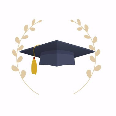 Çelenk mezuniyet kapağı, eğitim konsepti ile düz tasarım modern illüstrasyon.