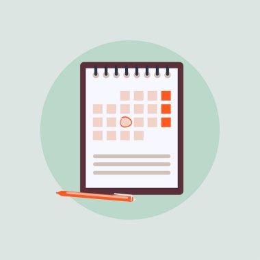 Yeşil arka plan üzerinde kalemli ofis takvim formu