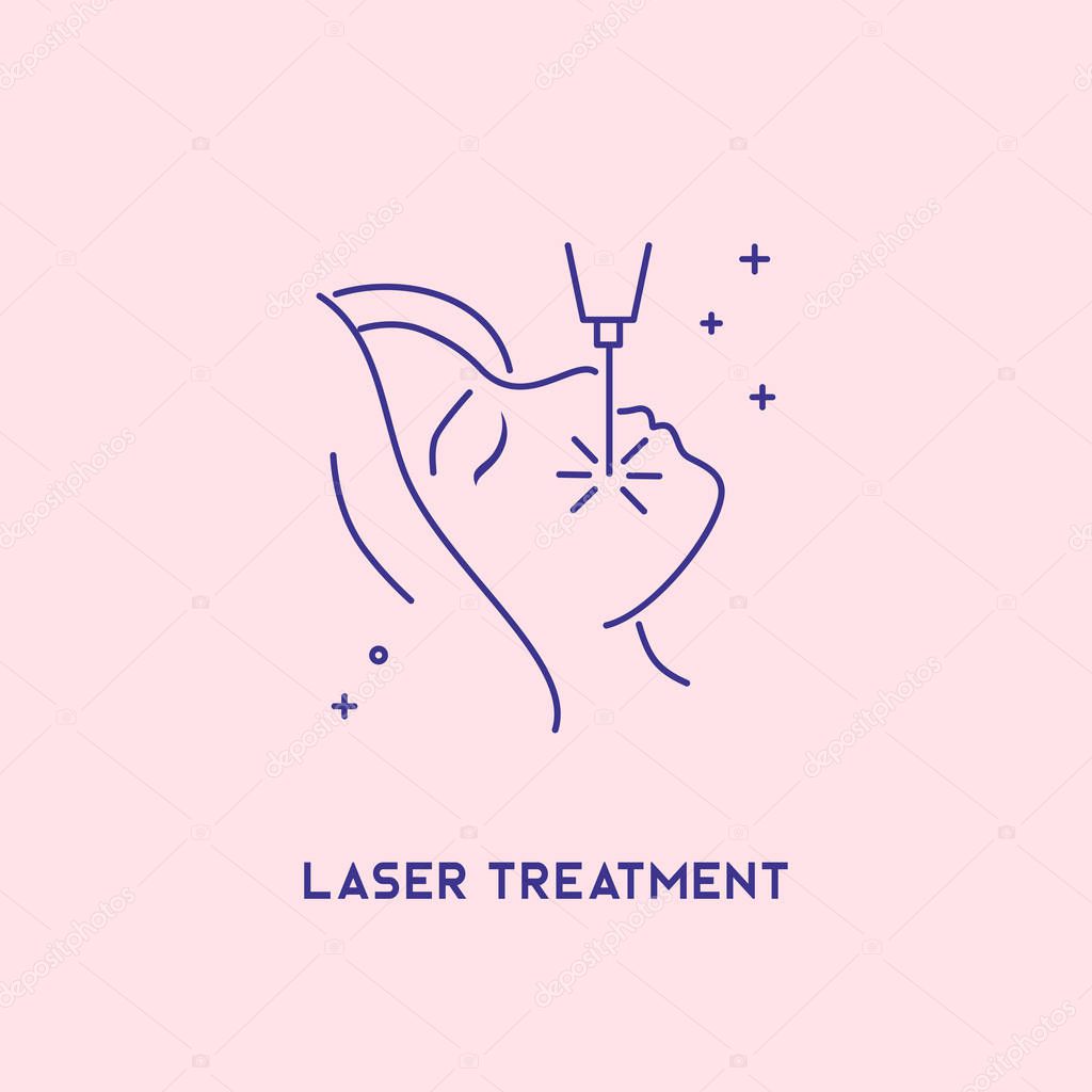 Female face and laser treatment icon with cosmetology concept.