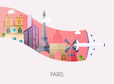 Uçak vektör illüstrasyon konseptiile Paris, Fransa'ya seyahat.