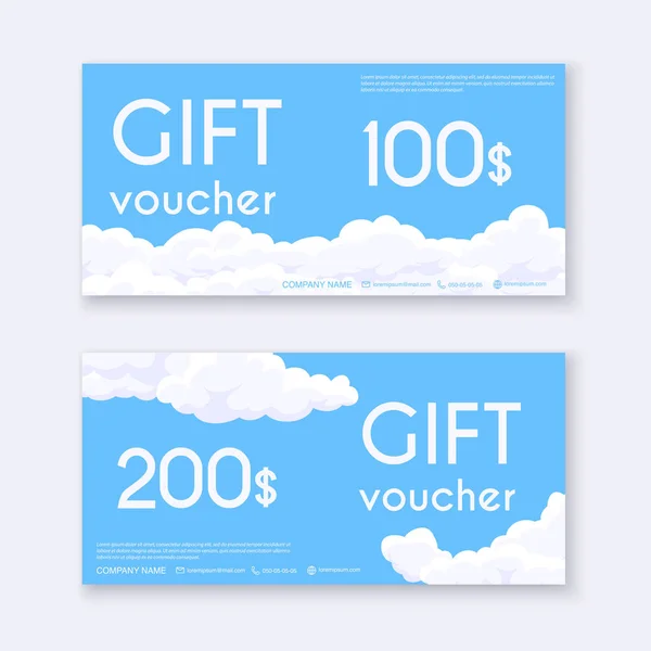 Modelo Voucher Com Nuvens Cupons Design Fundo Convite Moeda Ilustração — Vetor de Stock