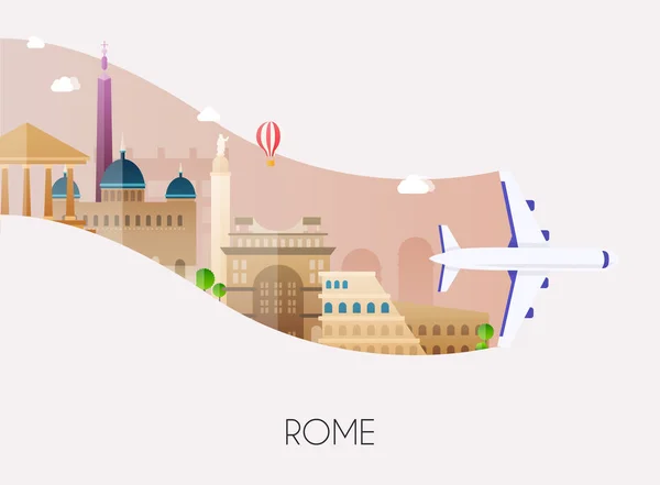 Travel Rome Traveling Airplane Planning Summer Vacation Tourism Journey Objects — Stock Vector