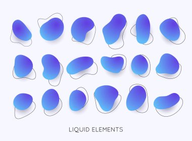 Set of abstract liquid shape. Gradient iridescent shapes. Set isolated liquid elements of holographic design. clipart
