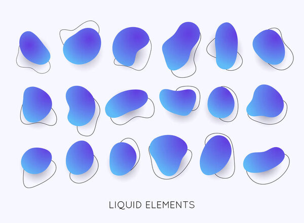 Set of abstract liquid shape. Gradient iridescent shapes. Set isolated liquid elements of holographic design.