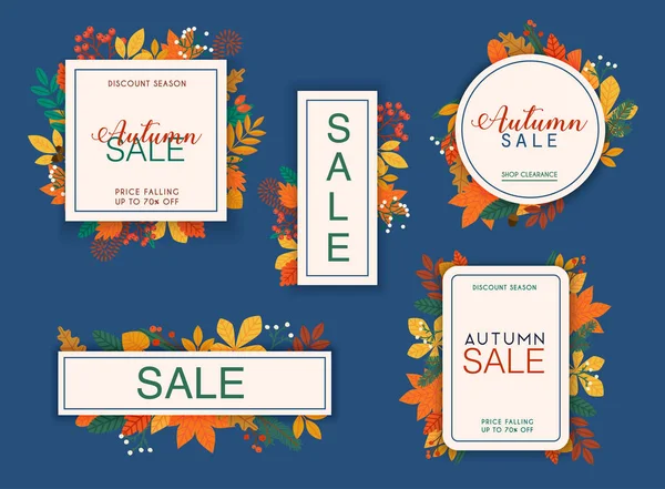 Verkoop Banner Set Kortings Seizoen Herfst Blaadjes Achtergrond Plat Ontwerp — Stockvector