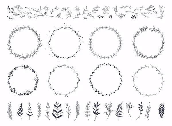 Marcos Adornos Florales Bordes Ornamentales Dibujados Mano Marco Hojas Decorativas — Archivo Imágenes Vectoriales