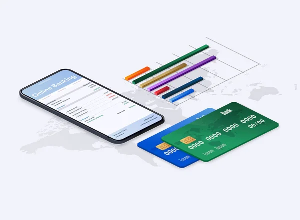Smartphone Και Γραφήματα Web Concept Για Online Banking — Διανυσματικό Αρχείο