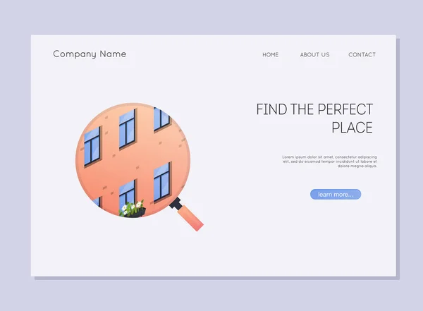 Página Principal Del Servicio Alquiler Landing Page Con Ilustración Fachada — Vector de stock