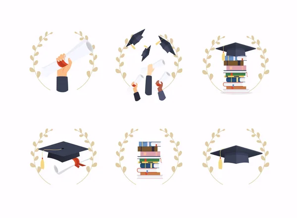 Σετ Αντικειμένων Αποφοίτησης Καπέλο Αποφοίτησης Βιβλία Εκπαίδευση Επίπεδη Σχεδίαση Σύγχρονη — Διανυσματικό Αρχείο