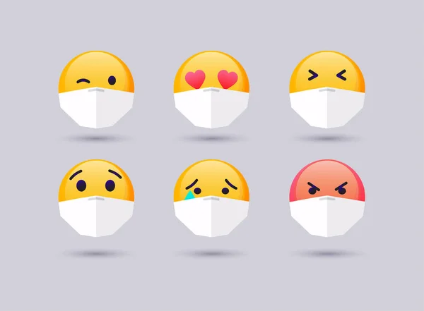 Conjunto Emoji Com Máscara Bucal Emoji Design Plano Avatar Ilustração —  Vetores de Stock