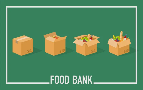 Проста Ілюстрація Food Bank Час Пожертвувати Пожертвування Їжею Бокс Повний — стоковий вектор