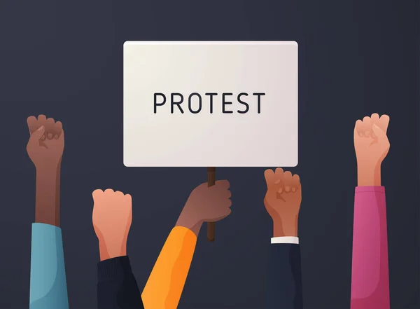 Levé Les Mains Silhouette Tenant Bannière Blanche Avec Légende Protestation — Image vectorielle
