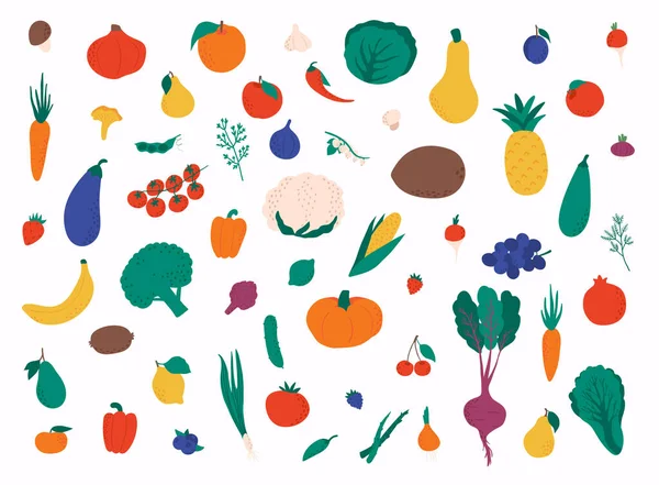 Zestaw Kolorowych Owoców Warzyw Ilustracje Wektorów — Wektor stockowy