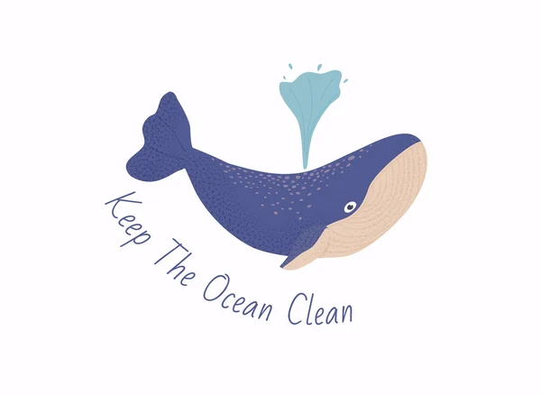 保持海洋清洁的概念 大鲸鱼在海洋中的可爱野生哺乳动物特征 图库插图