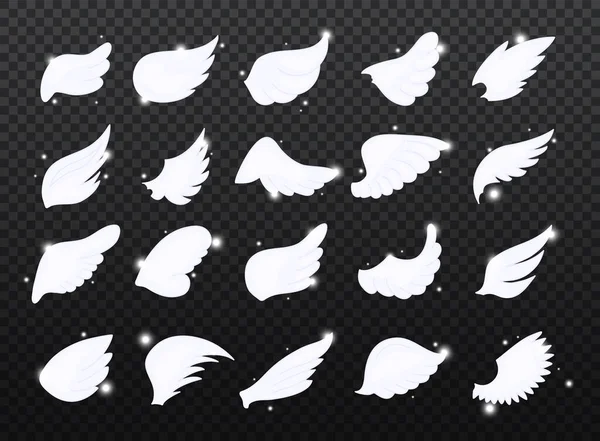 Set Hand Drawn Bird Angel Wings Light Effect Different Shape — Stock Vector