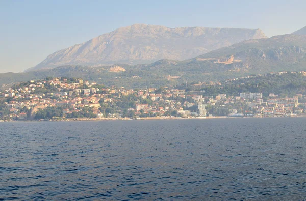 Panoramatický Pohled Pobřežní Město Herceg Novi Černá Hora Moře — Stock fotografie