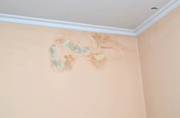 Coin Des Murs Plafond Dans Une Pièce Endommagée Par Humidité — Photo