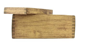 Açık karton kutu üzerinde beyaz izole bir ahşap desenli