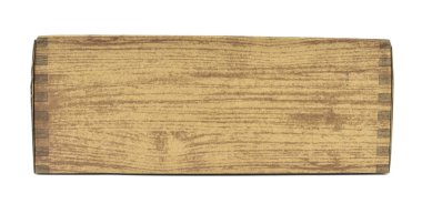 Beyaz arka plan üzerinde izole bir ahşap desenli açık karton kutu