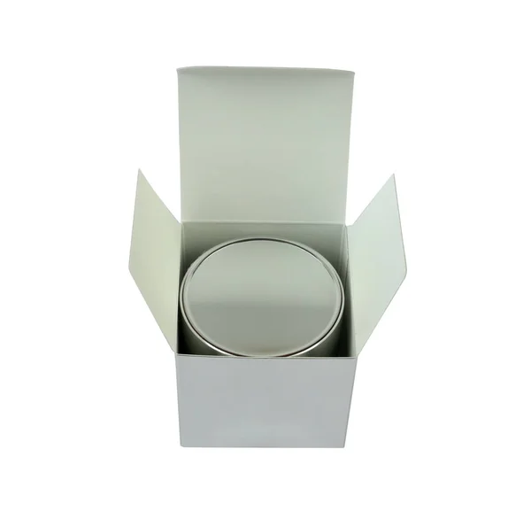 Open Silver Box Cream Jar Isolated White Background — Stock Photo, Image