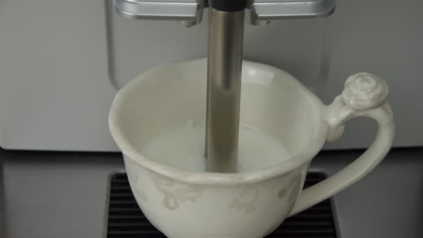 コーヒーマシンで磁器カップの中のミルクフロイズ — ストック動画