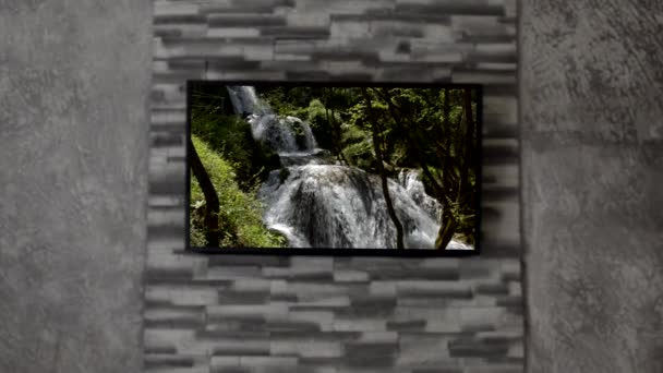 Flat Set Wall Different Waterfall Videos Screen Whose Author Background — Stock Video