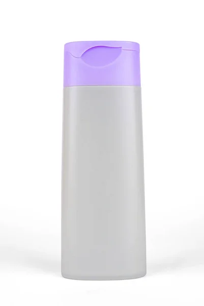 Ljusgrå Plastflaska Med Violett Färg Lock Isolerad Vit Bakgrund — Stockfoto