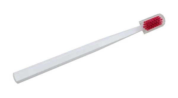 Біла Зубна Щітка Прозорою Пластиковою Кришкою Ізольована Білому Тлі — стокове фото