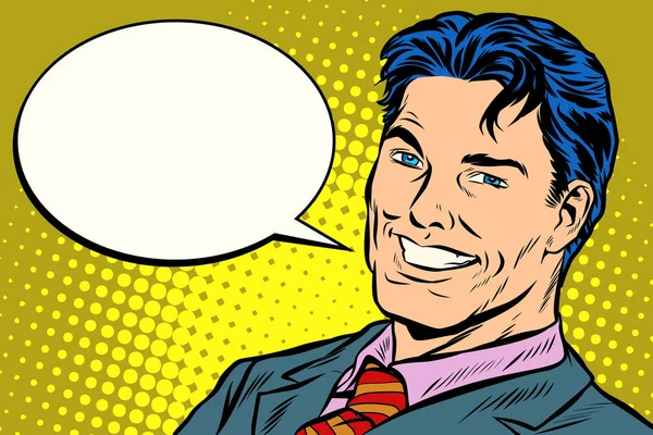 Sourire homme d'affaires parole bande dessinée bulle — Image vectorielle