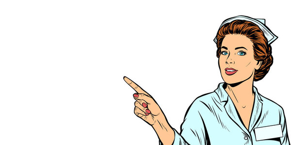 медсестра показывает пальцем
