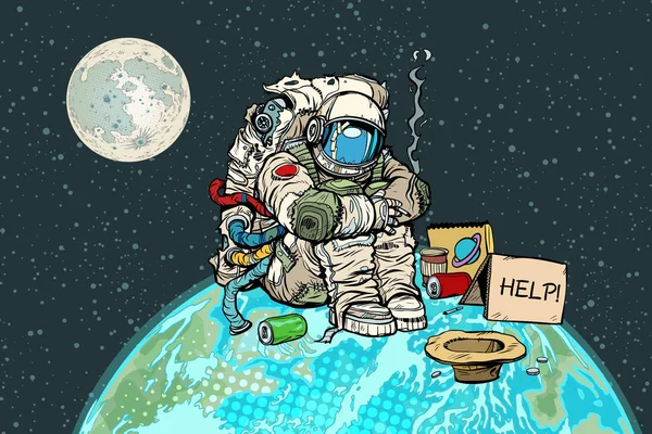 Armer hungriger Astronaut auf dem Planeten Erde — Stockvektor