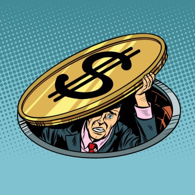 İşadamı korkuyor ve depresif dolar altında