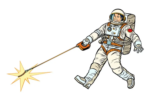 Astronaut en huisdier ster, isoleren op witte achtergrond — Stockvector