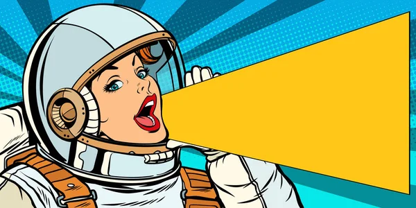 Female astronaut is calling for a sale — Stock Vector